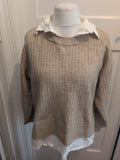 Tu 14Pale Beige With White Trim And Collar Pullover Long Sleeve Jumper