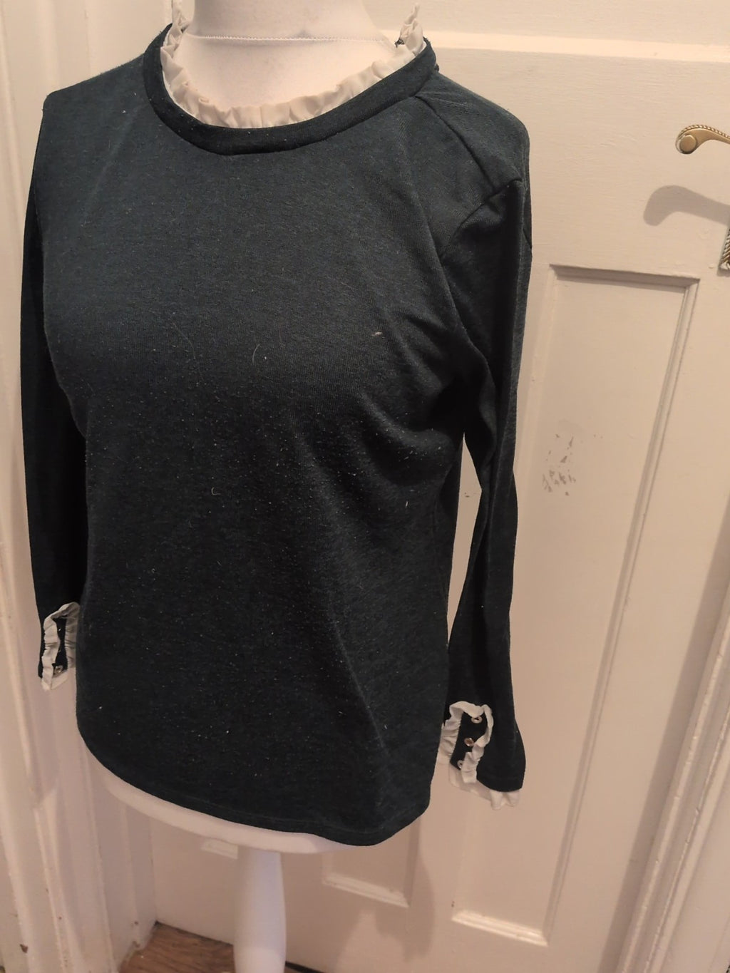 Dorothy Perkins 12 Dark Teal Long Sleeve With White Collar Blouse