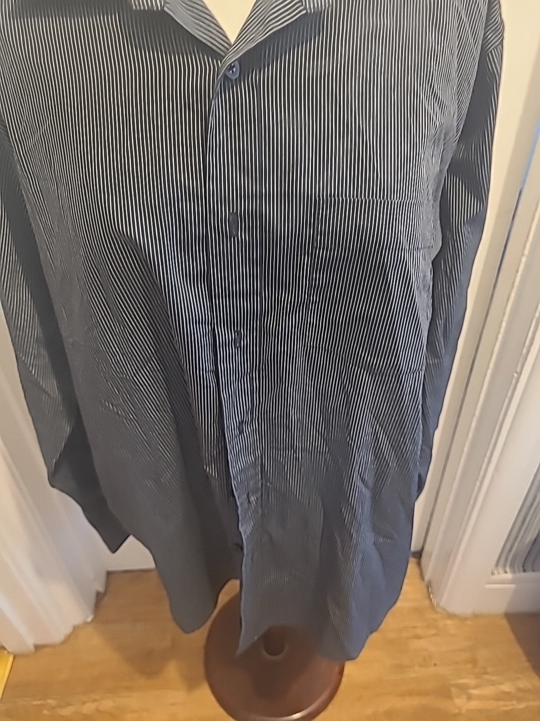 Mens Cedarwood State Size 16" Black/White Striped Long Sleeved Shirt