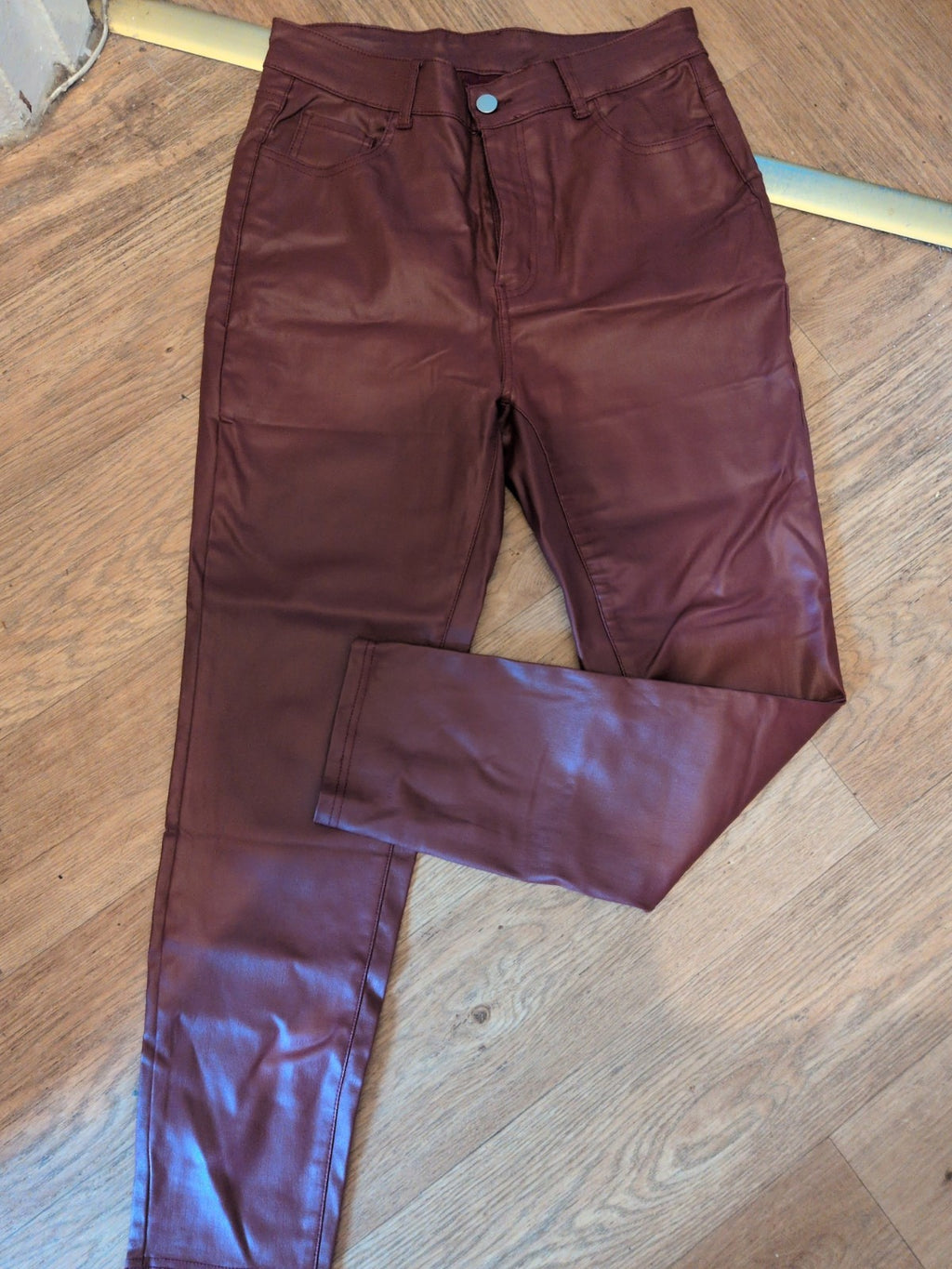 Ladies Large Dark Red Pleather Trousers