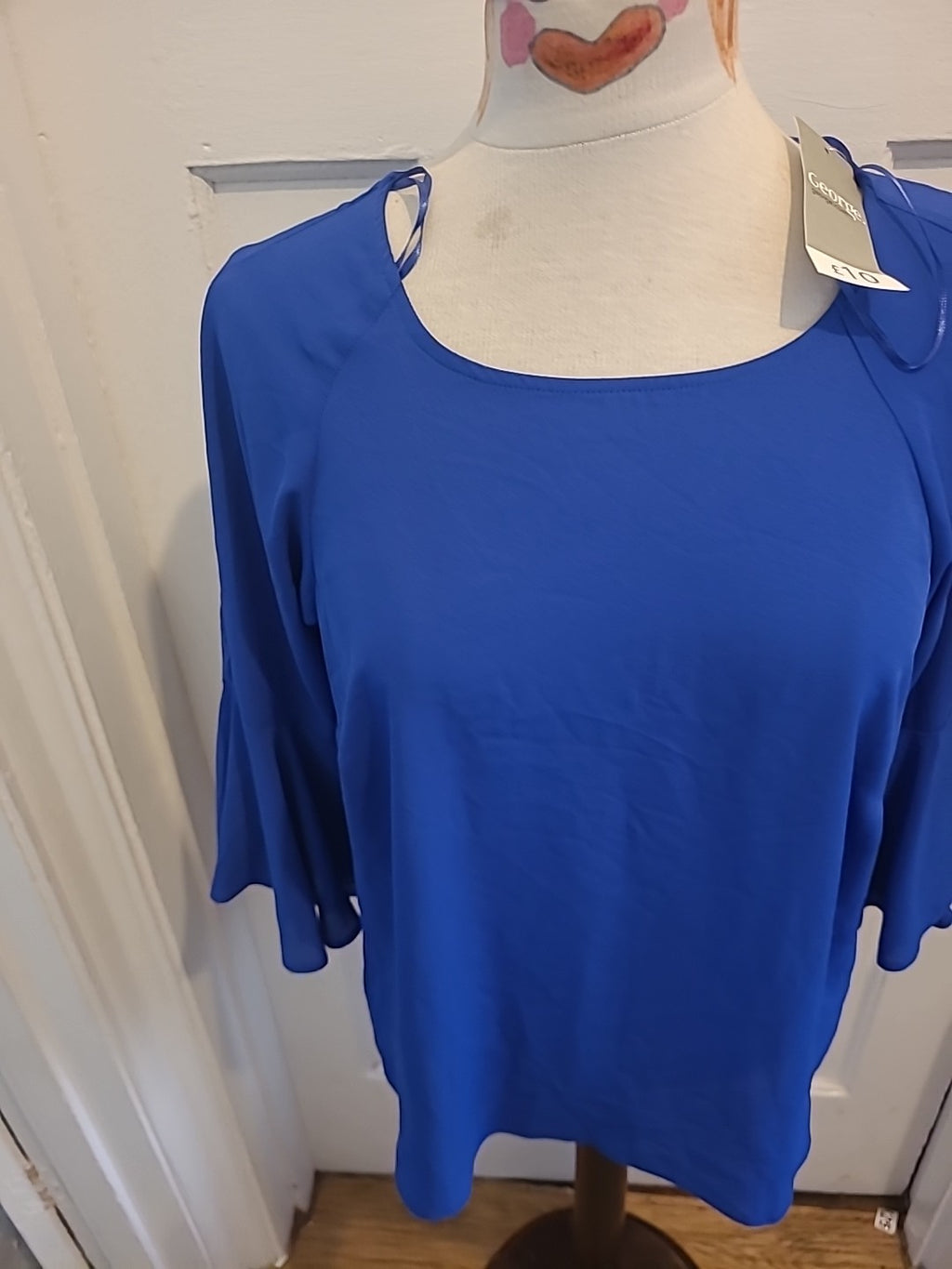 Brand New Ladies George Size 10 Blue Short Flute Sleeved Blouse