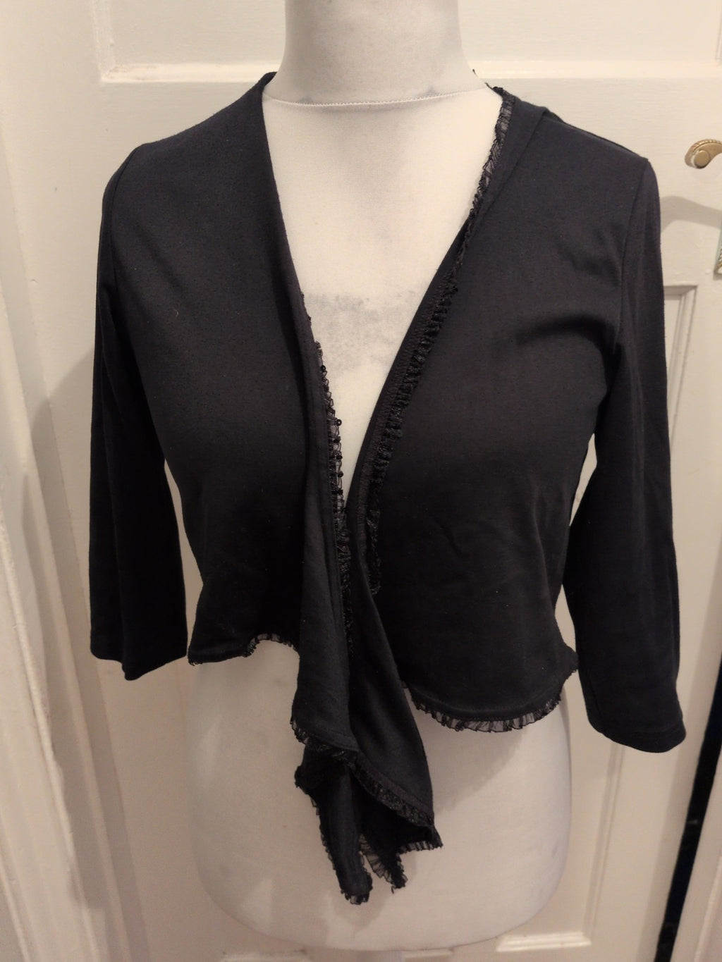 Black S/M Frill Hem Open Blouse/Cardigan