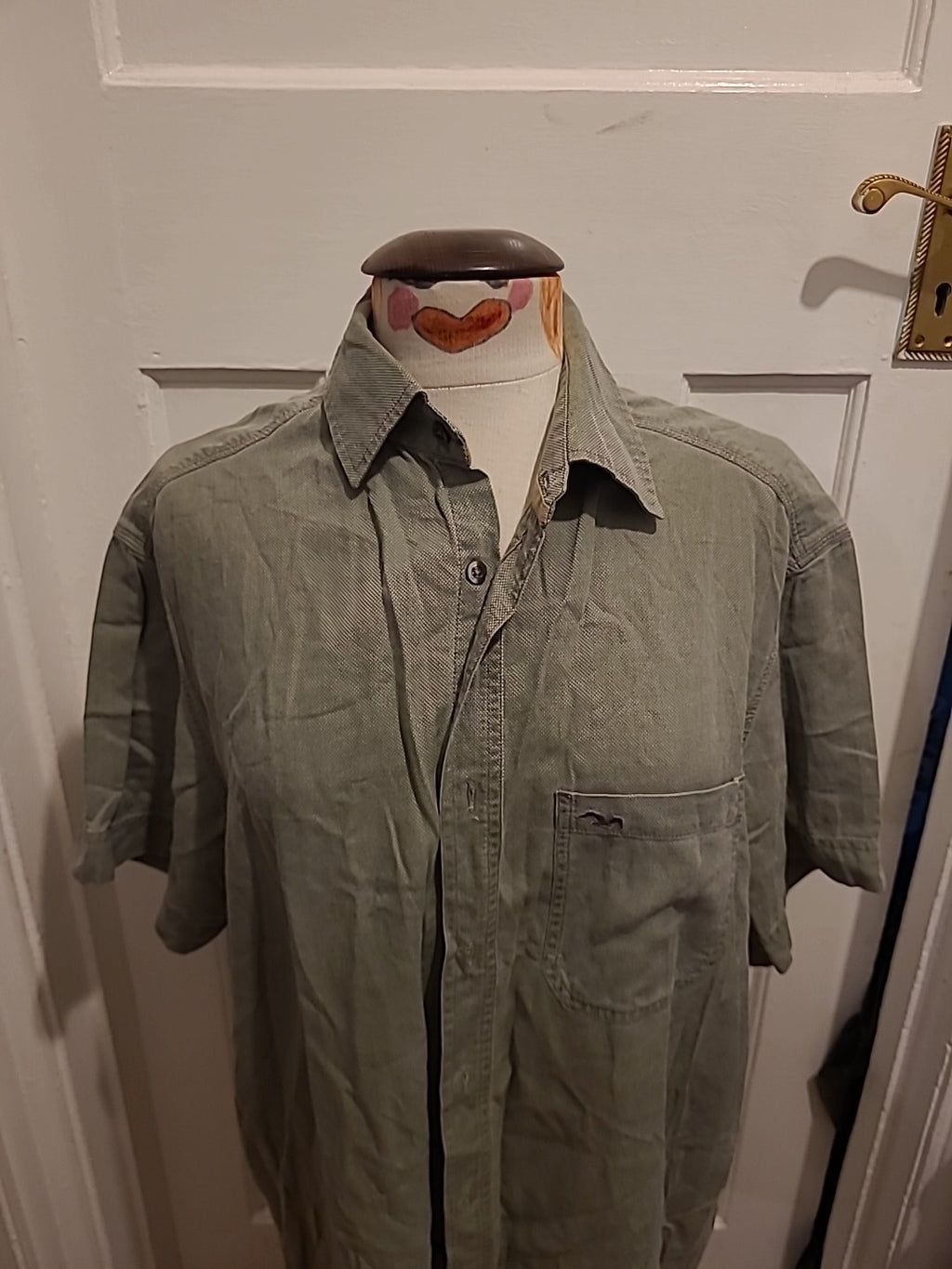 Mens Marks And Spencer Size Large Sage Green Short Sleeved Shirt
