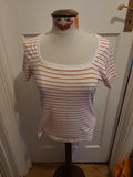 Ladies M+Co Size 14 Orange White Striped Short Sleeved Tshirt