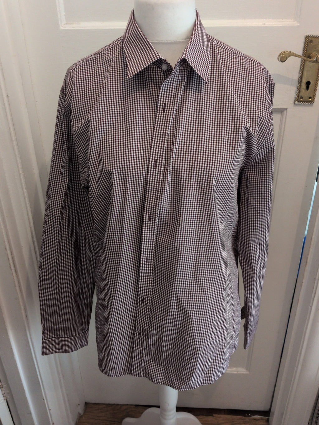 F&F 17.5 Slim Fit Long Sleeve Shirt Purple Check