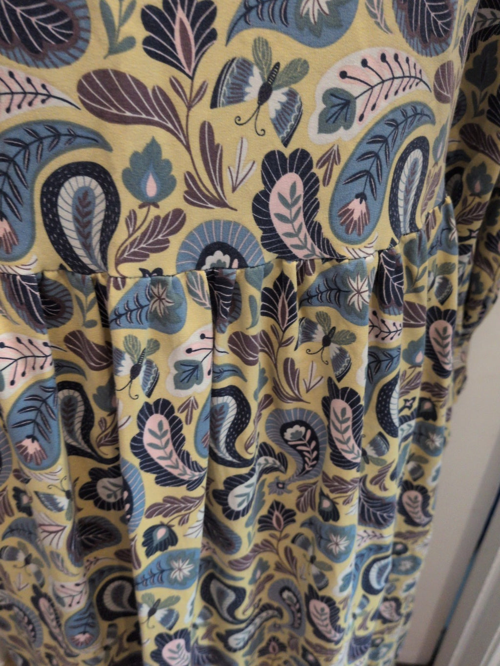 2xl(22-24) Yellow Leaf Patterned High Neck Long Sleeve Long Length Dress