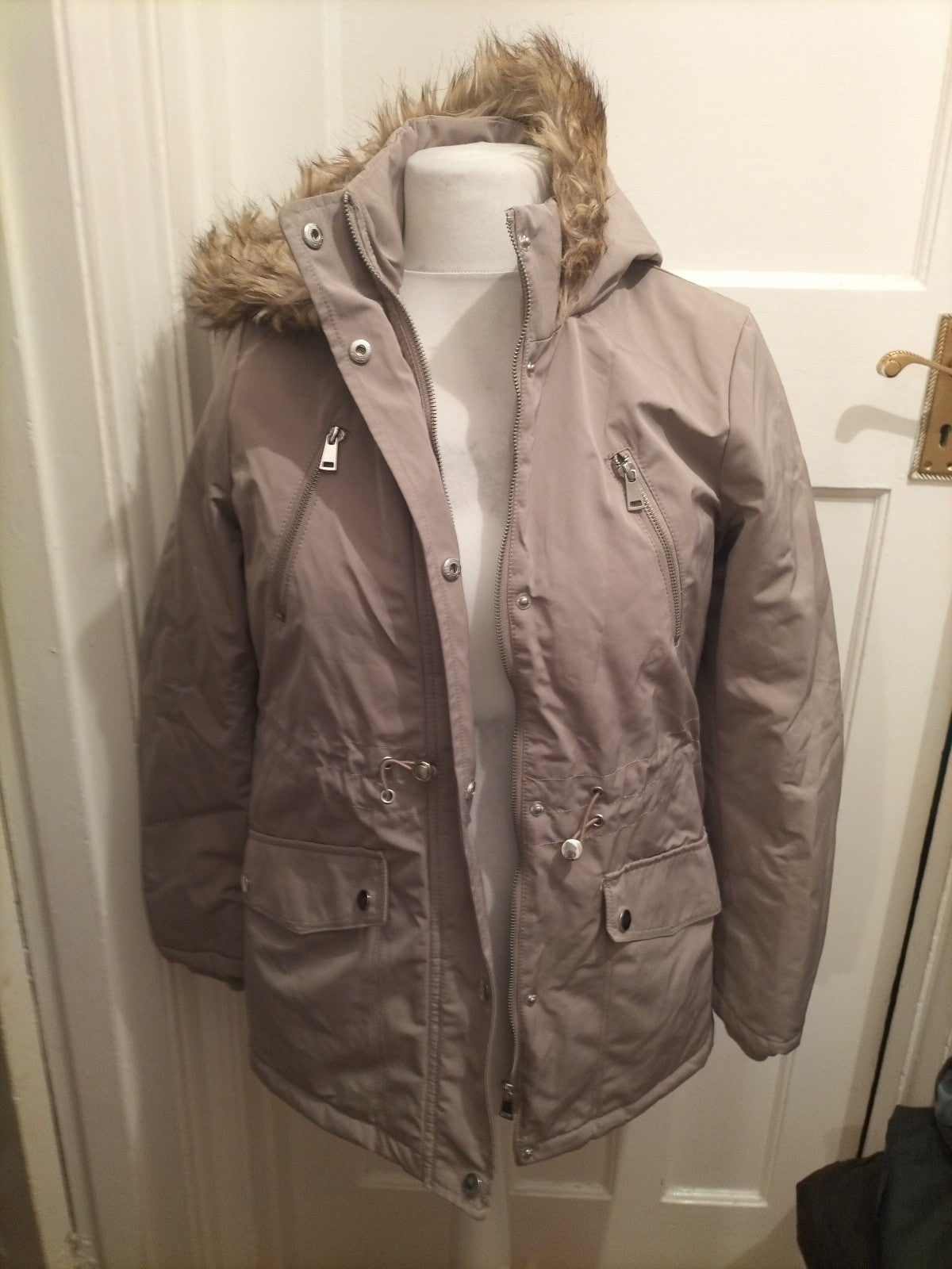 Ladies Primark Size 6-8 Faux Fur Grey Lined Coat