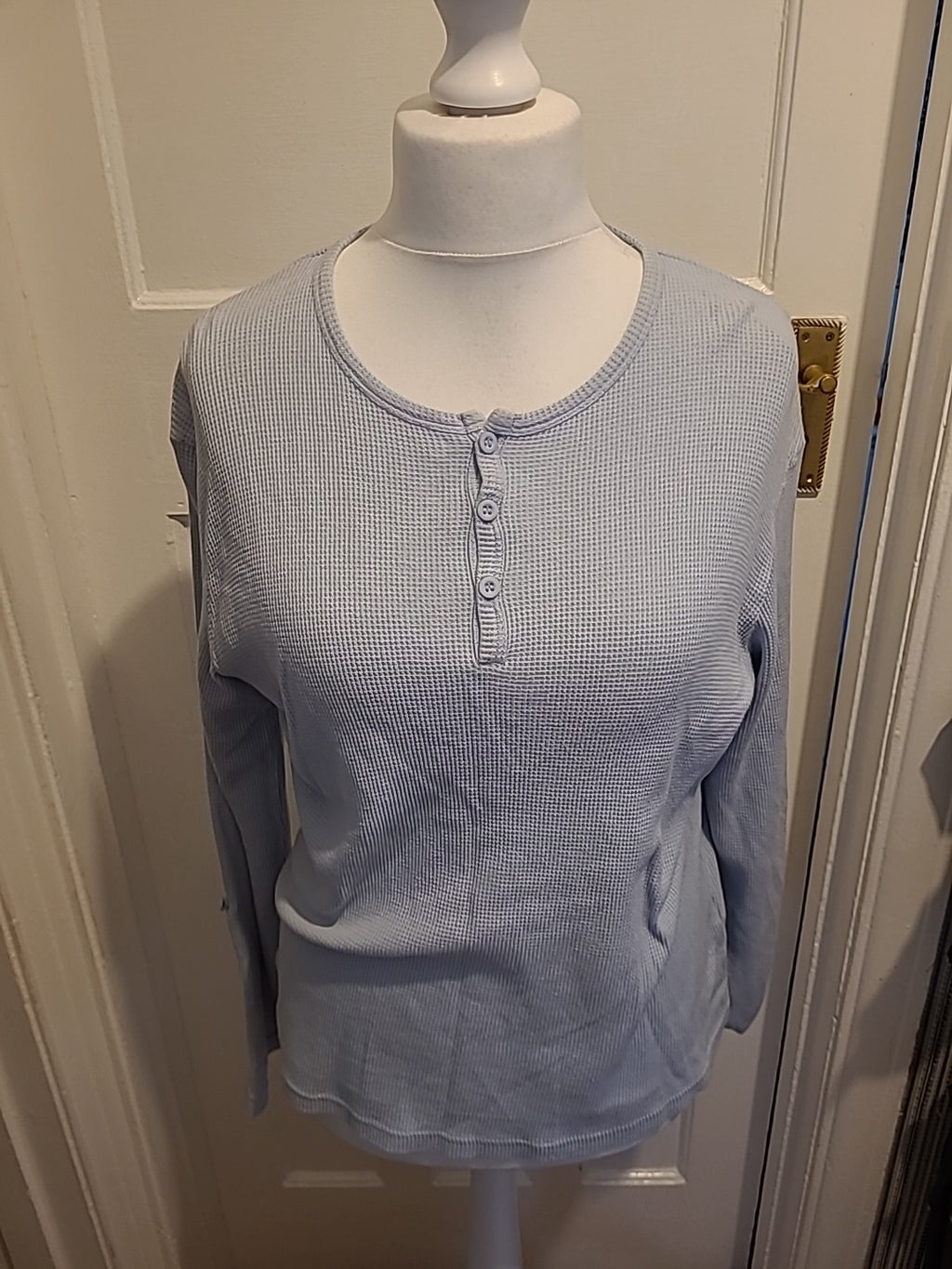 Mens Burton Size Large Textured Pale Blue Long Sleeved Polo