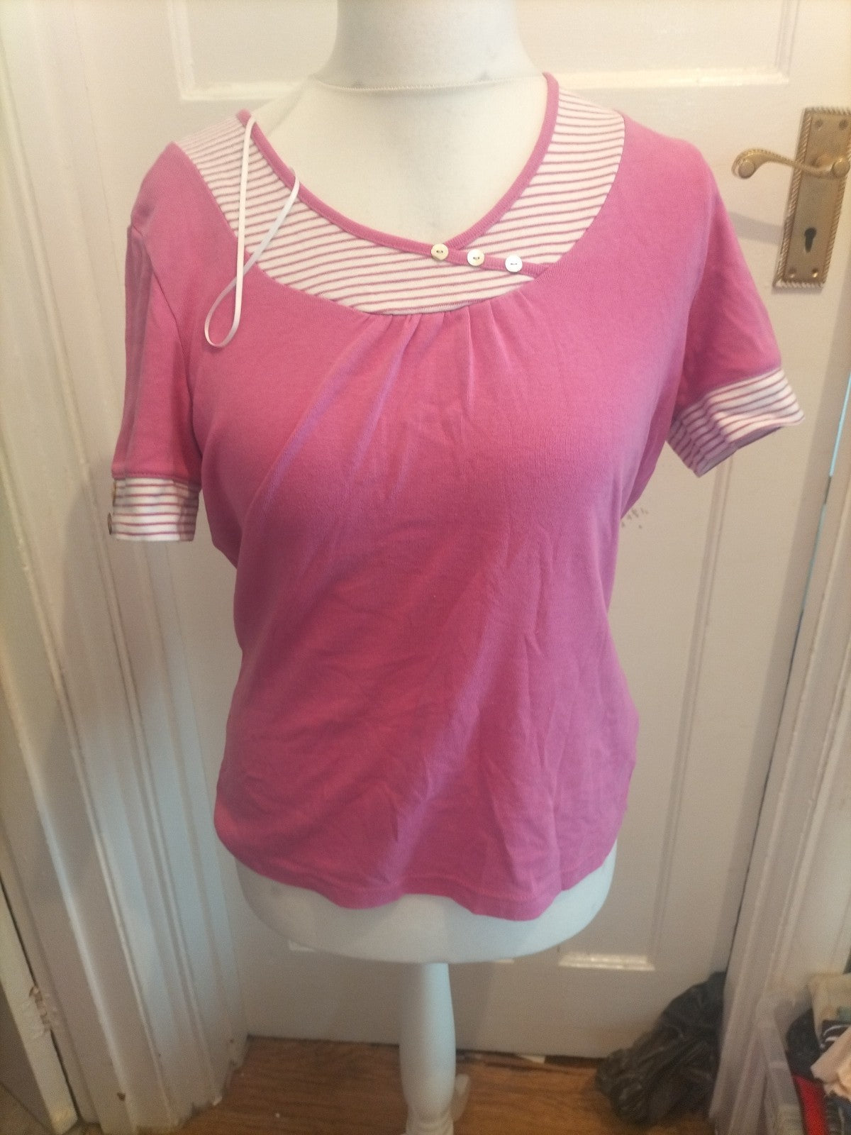 Damart 14-16 Pink V Neck Short Sleeve Blouse