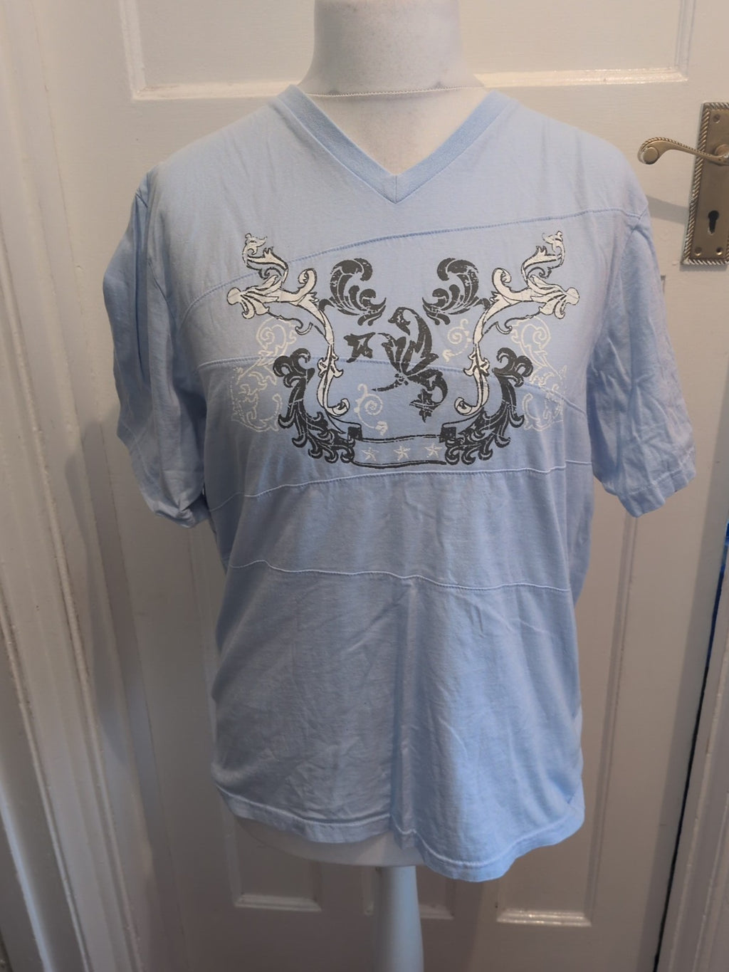 F&F Large Blue Print V Neck Short Sleeve Pyjama Top
