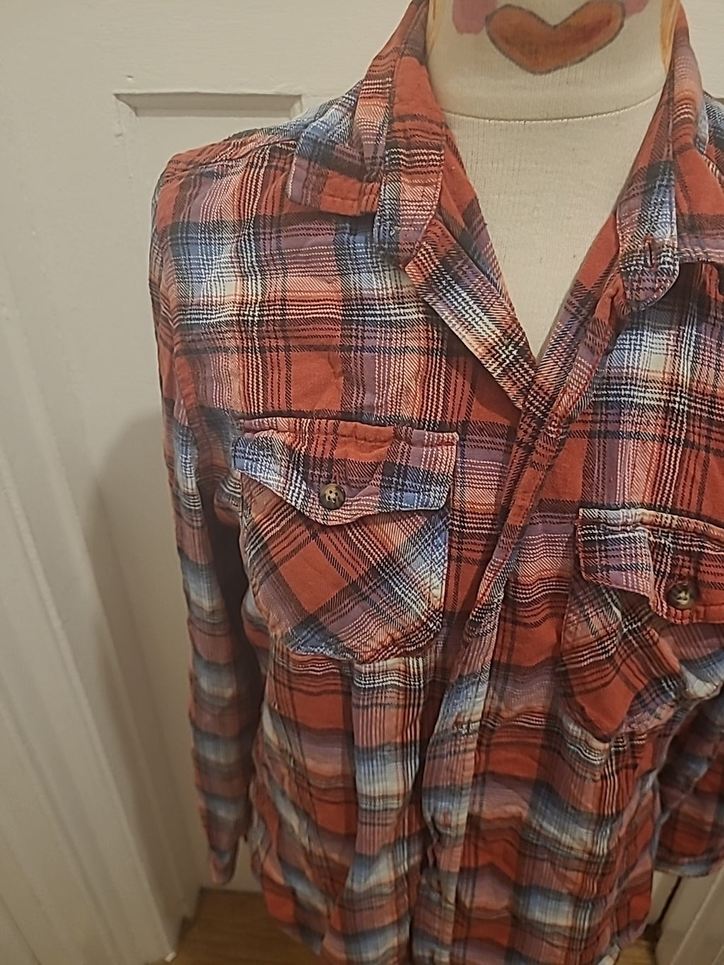 Mens Trait Size Medium Red Grey White Check Long Sleeved Shirt