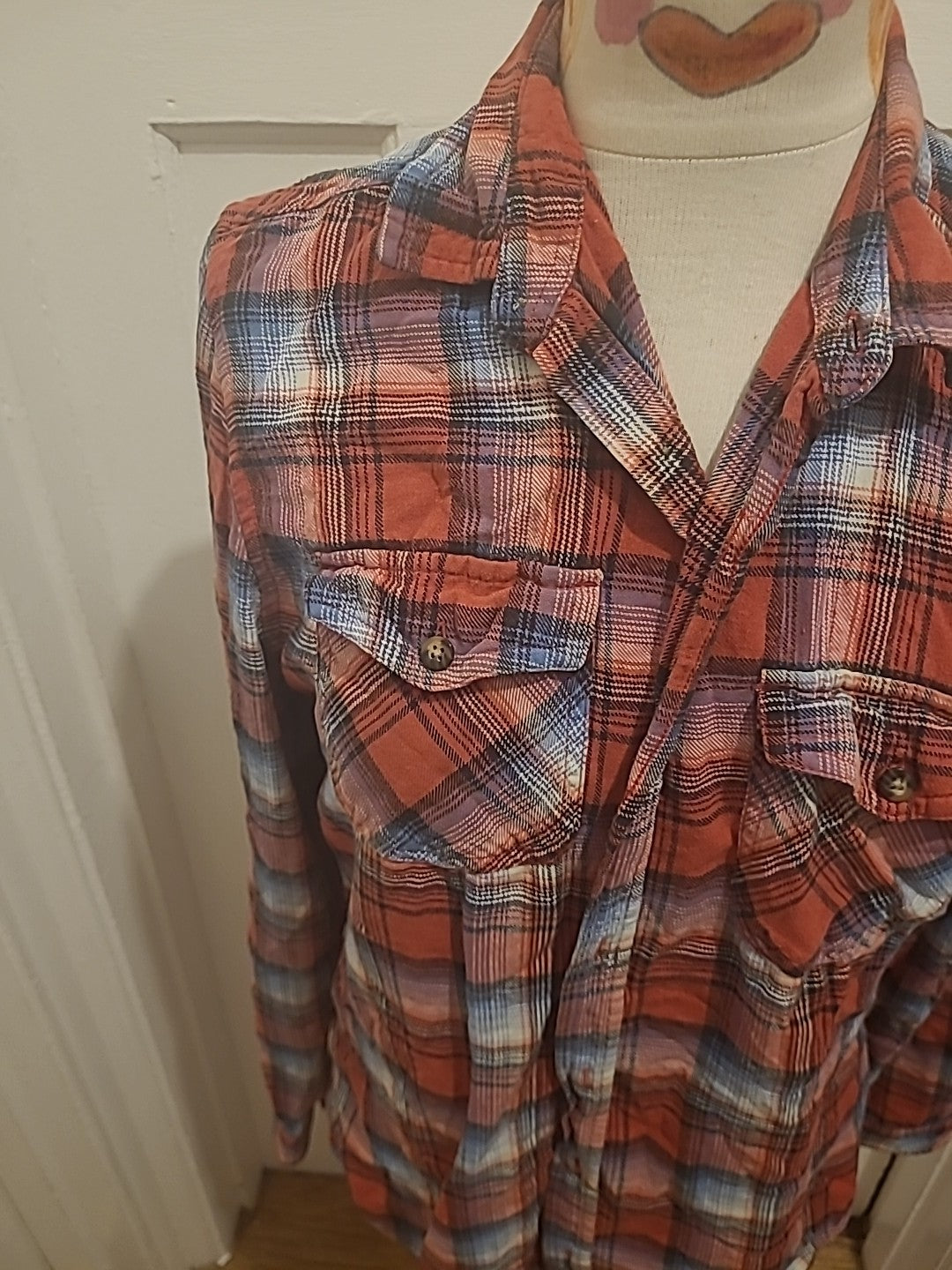 Mens Trait Size Medium Red Grey White Check Long Sleeved Shirt