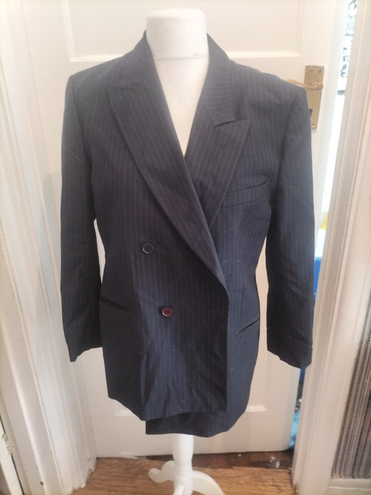 Large Navy Pinstripe Suit Jacket