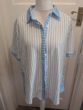 Ladies Size 4XL Blue Striped Collared Short Sleeve Blouse