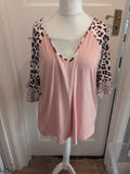 Ladies Shein 3XL Pink With Leopard Print Short Sleeve T-shirt