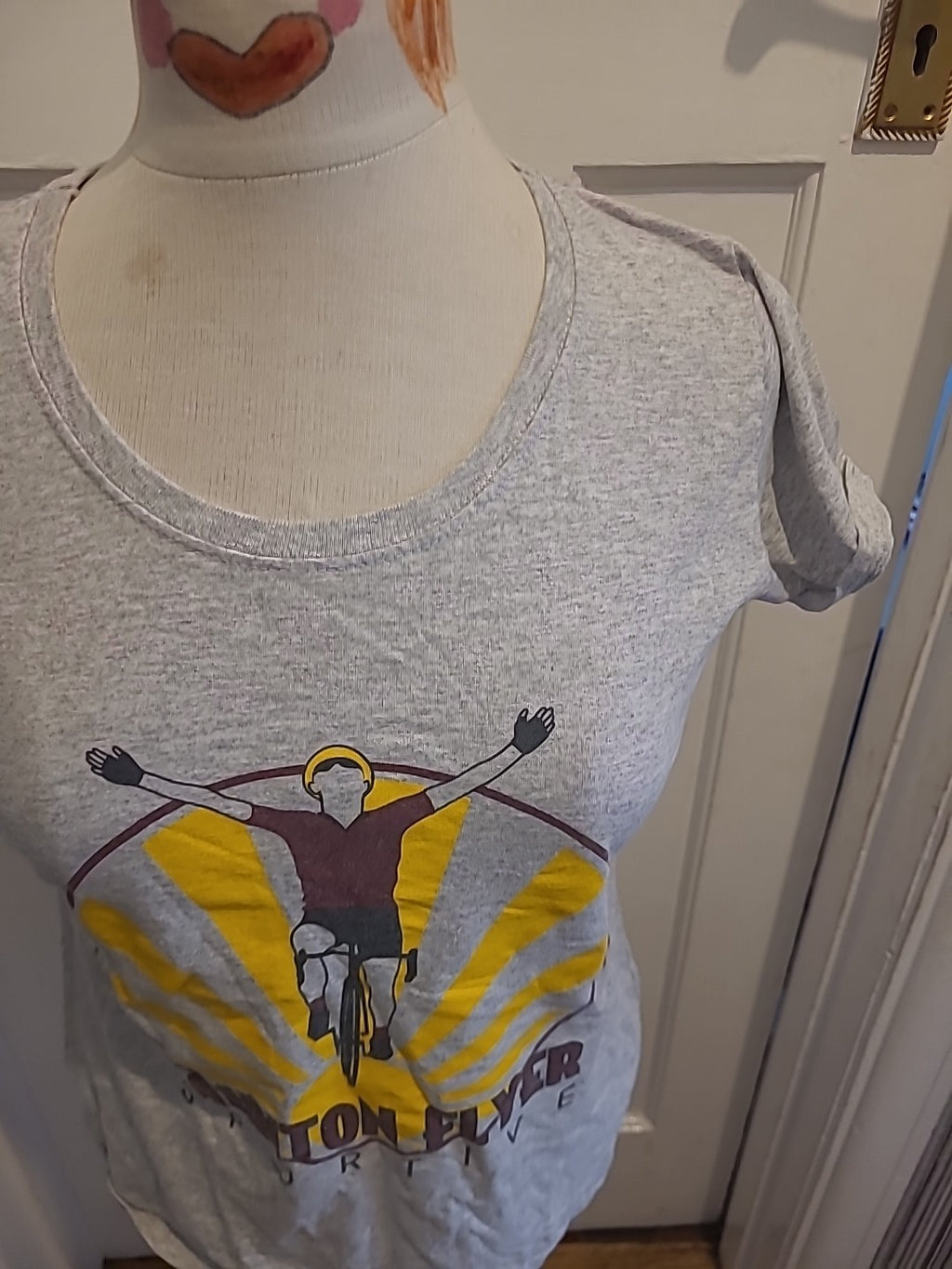 Ladies Fruit Of The Loom Size Medium Grey Short Sleeved Tshirt Print Design