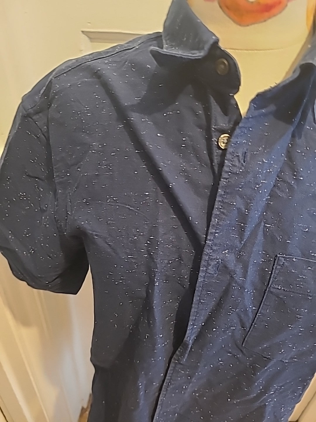 Mens Marks And Spencer Size Medium Laundered Oxford Navy White Short Sleeved...