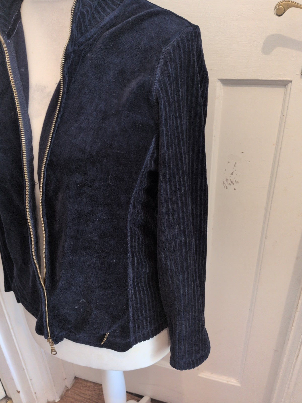 Ladies Marks And Spencer Size 14 Navy Full Zip Ribbed Top