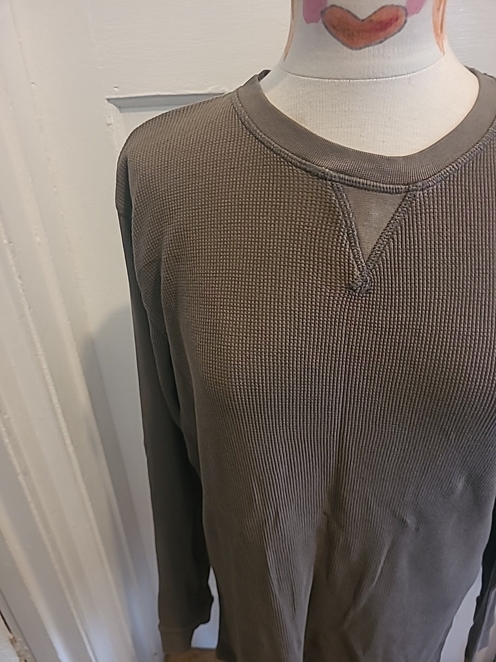 Mens Next Size Large Khaki Ribbed Long Sleeved Pullover Jumper