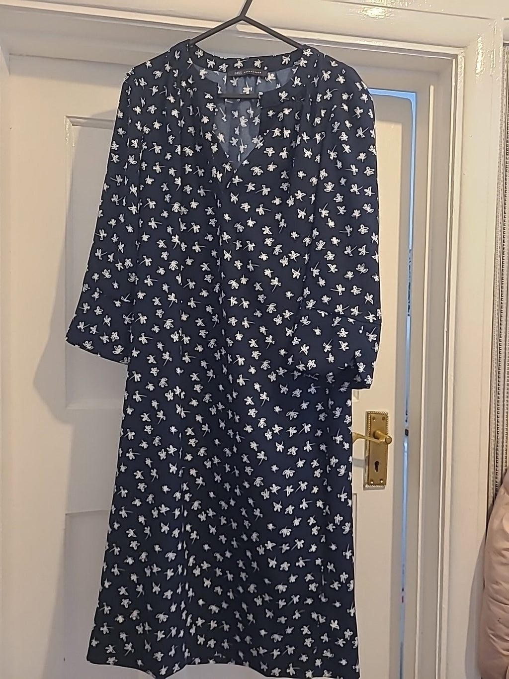 Ladies Marks And Spencer Size 6 Navy White Mid Sleeved Dress
