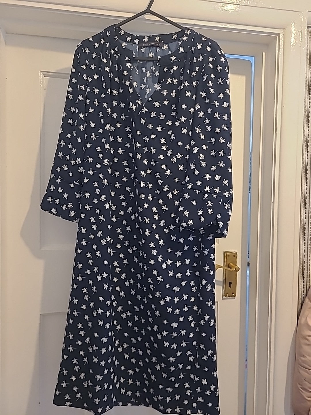 Ladies Marks And Spencer Size 6 Navy White Mid Sleeved Dress
