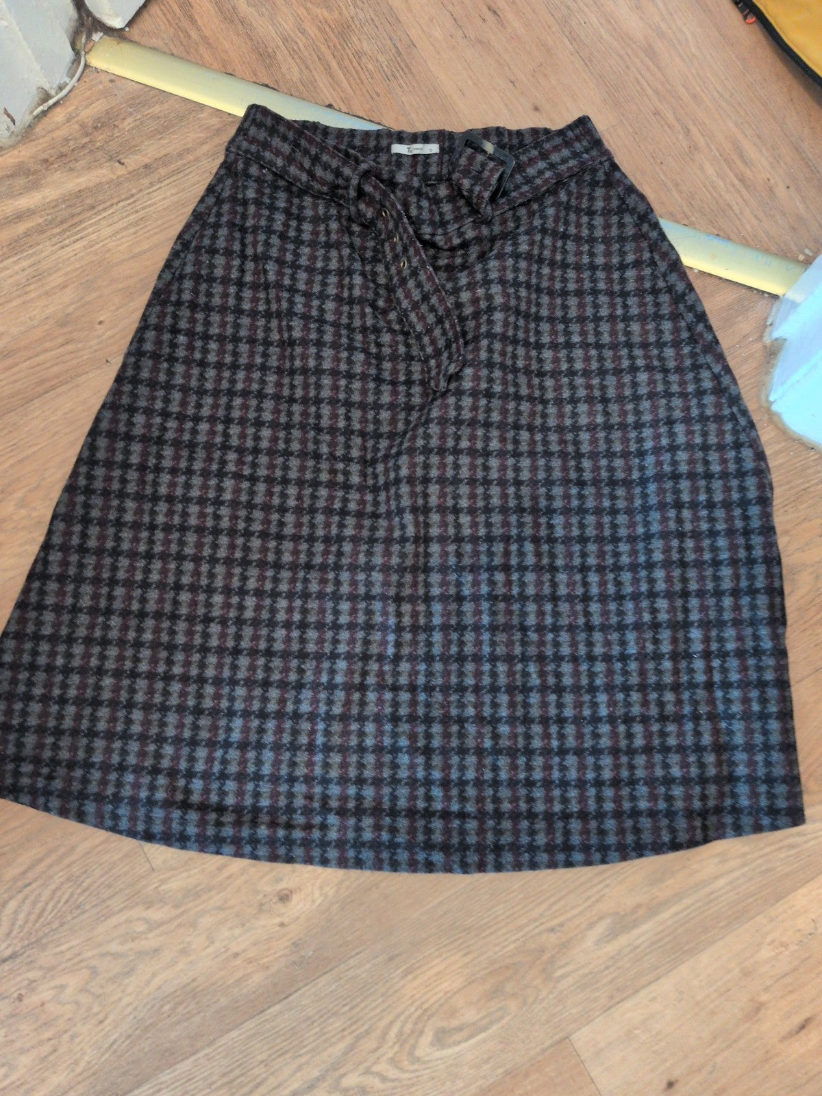 Tu 12 Dark Coloured Check Belted Knee Length Flare Skirt