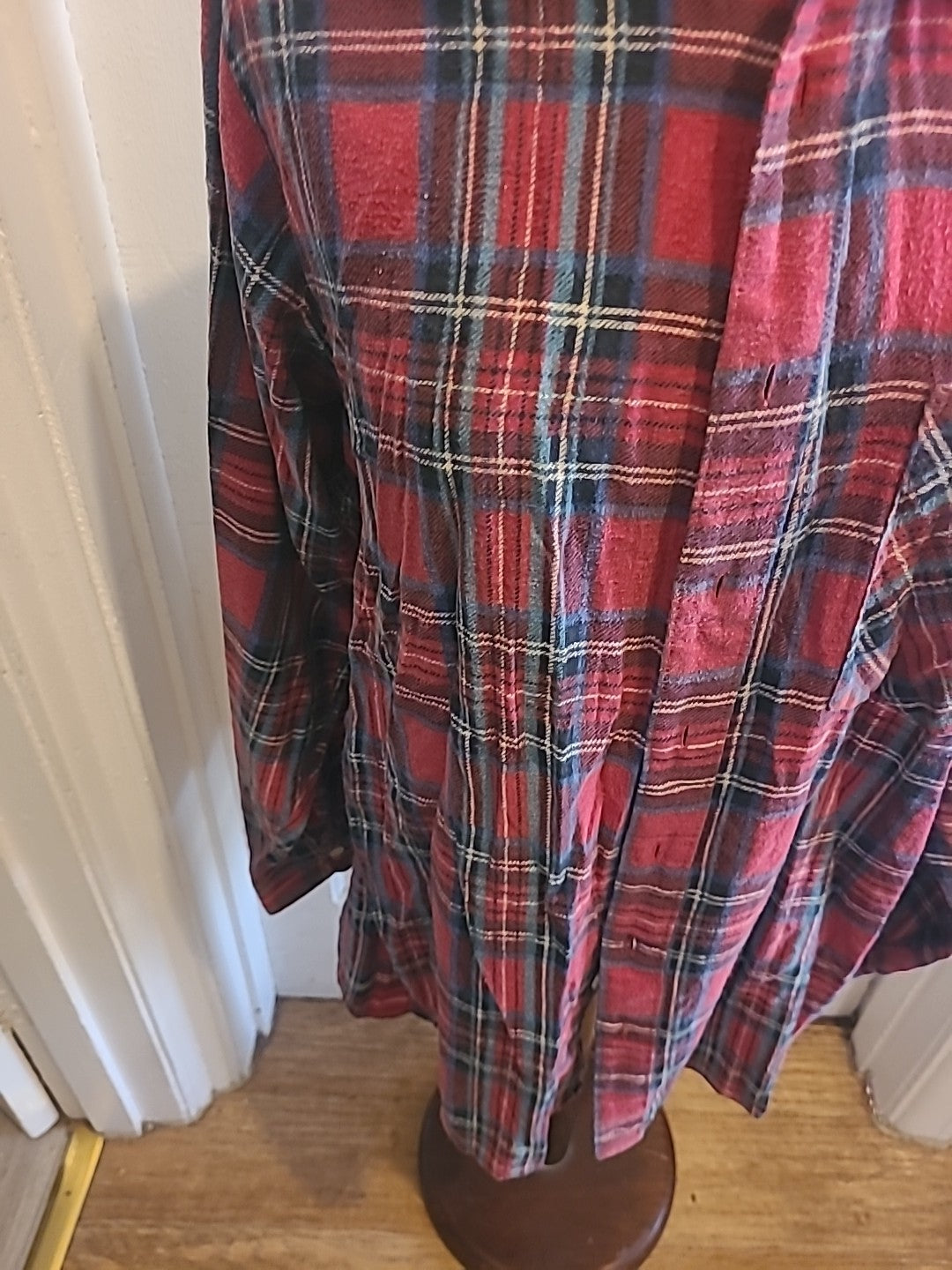 Mens C&A 16.5" Red Navy Check Long Sleeved Shirt
