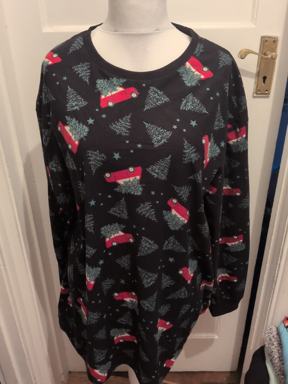Mens Peacocks Size 3xl Black Car Pattern Long Sleeved Pyjama Top