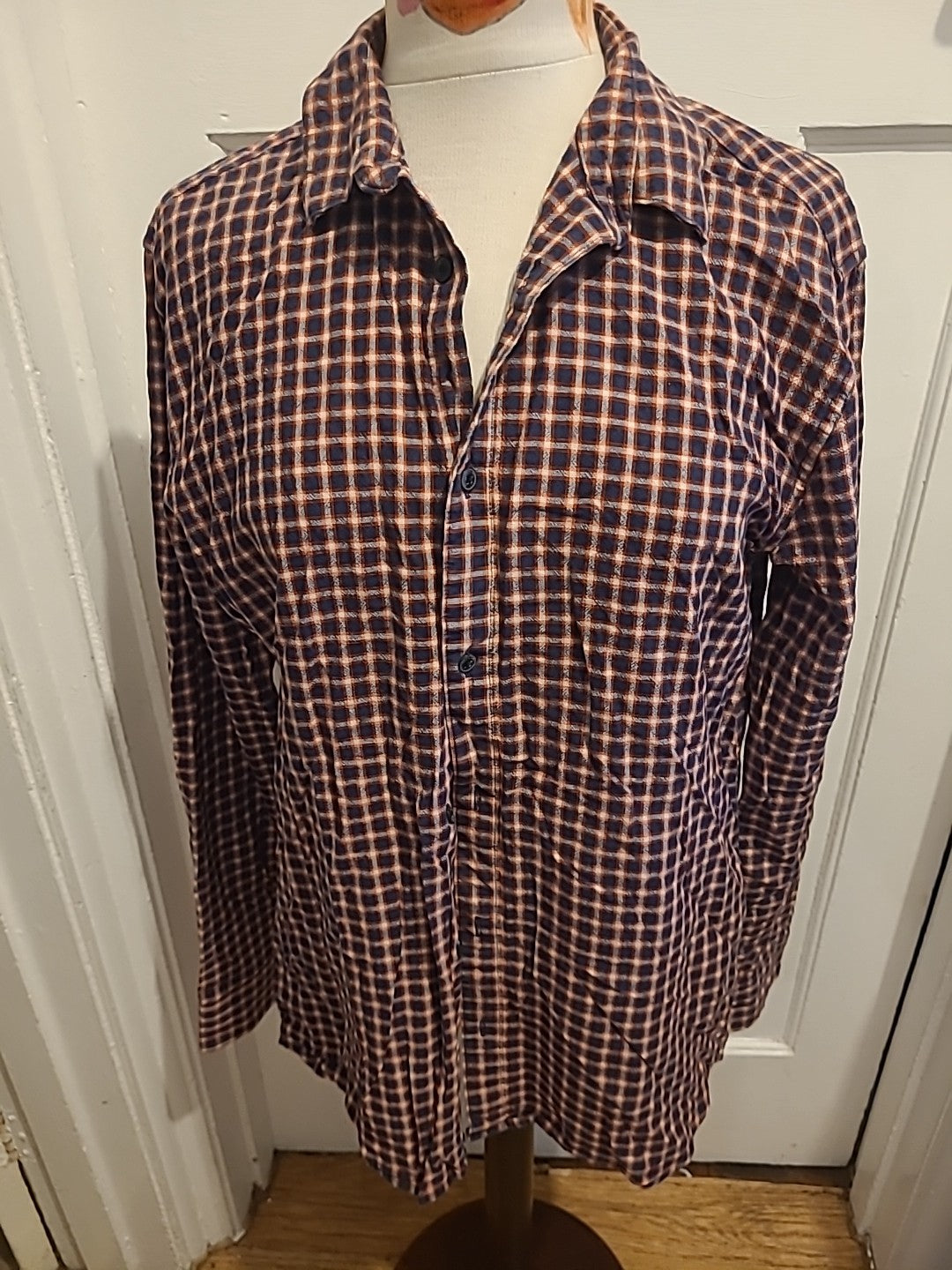 Mens Only & Sons Size Large Slim Fit Navy Purple Check Shirt