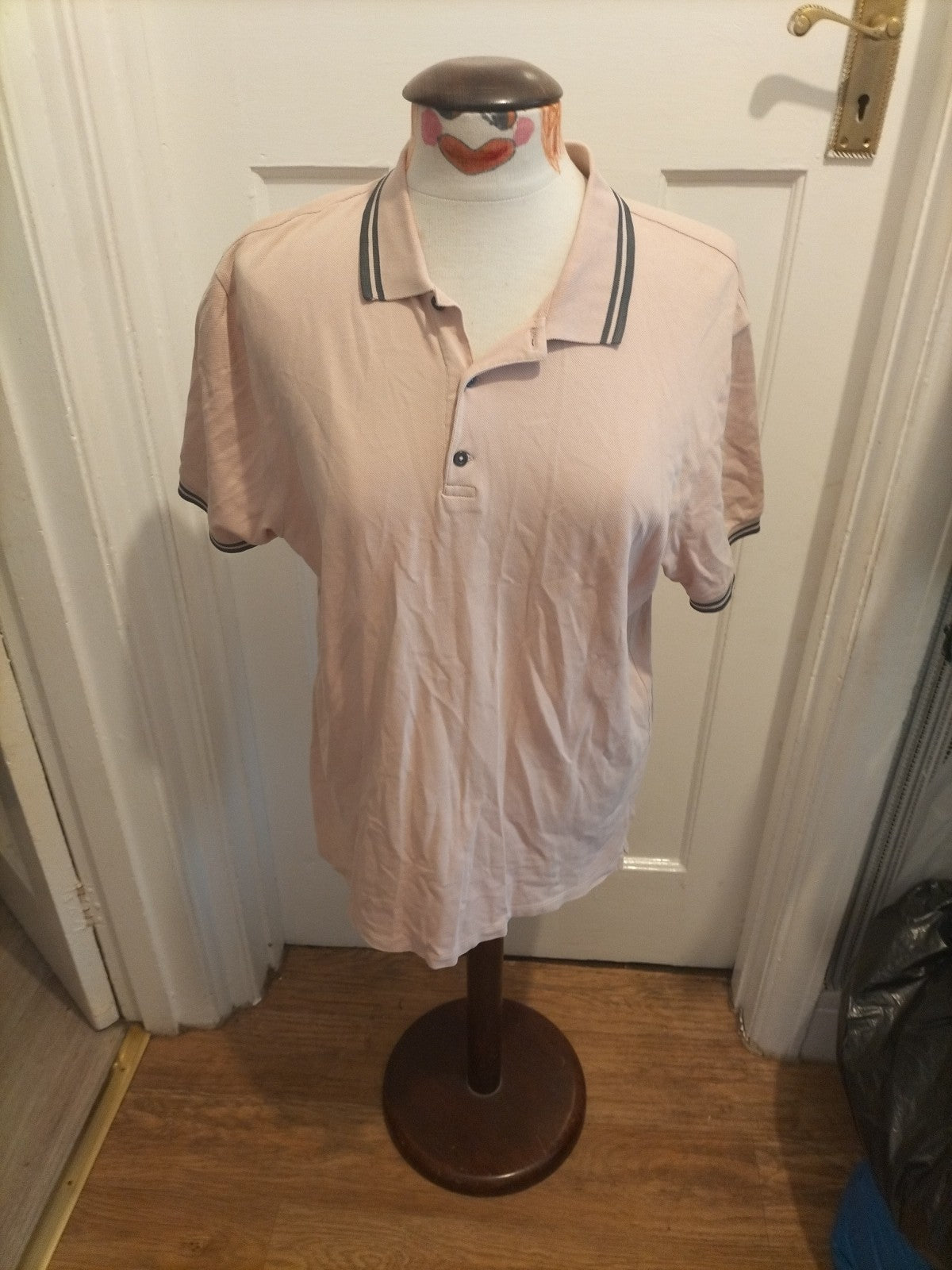 Mens Next Size Large Regular Fit Pale Pink Navy Trim Polo