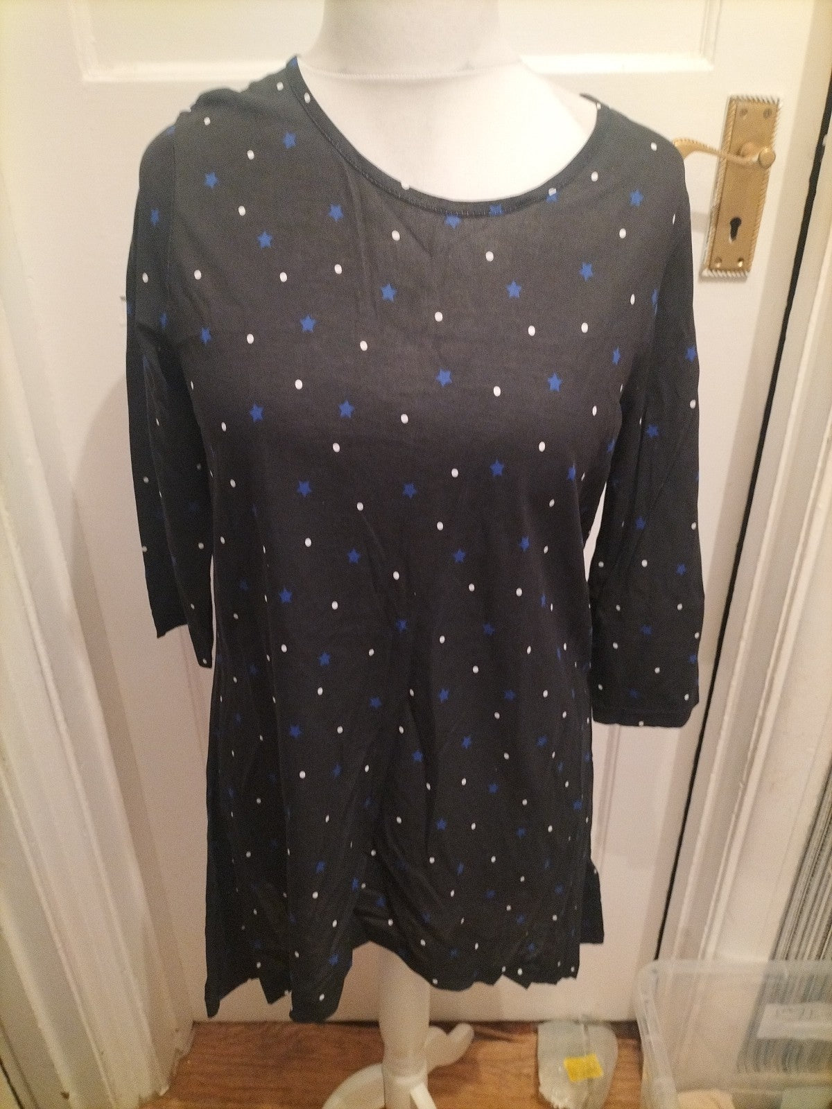 Ladies Capsule Size Medium Black With Blue Stars 3/4 Sleeved Dress