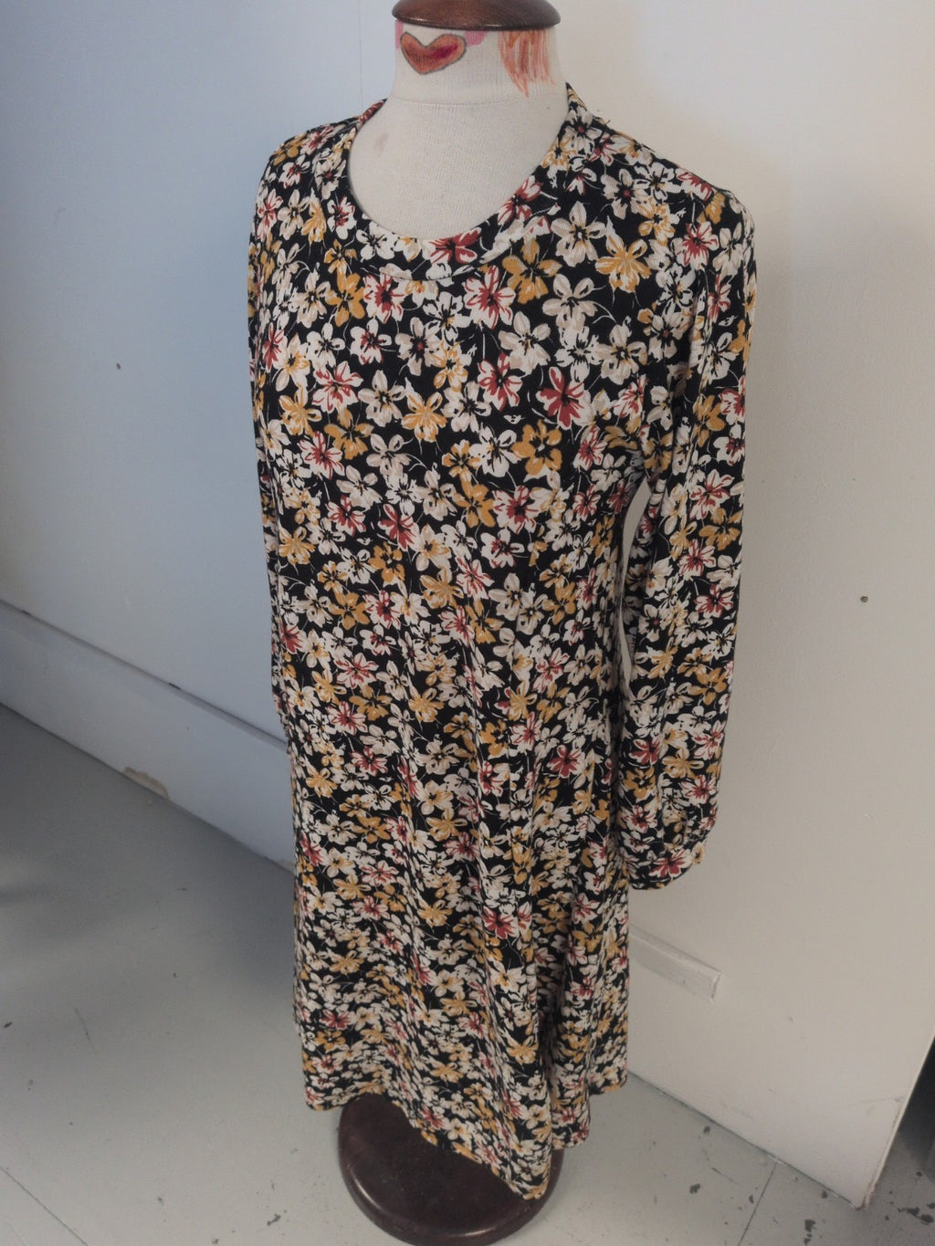 Bonmarche 16 Black Floral Long Sleeve Dress