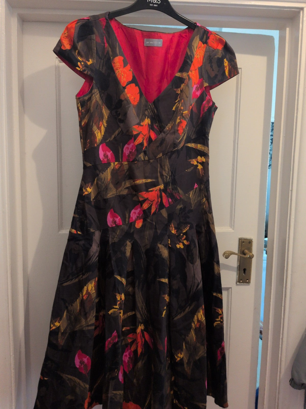 Per Una 10 Multicoloured Floral Lined Midi-long Sleeveless Dress