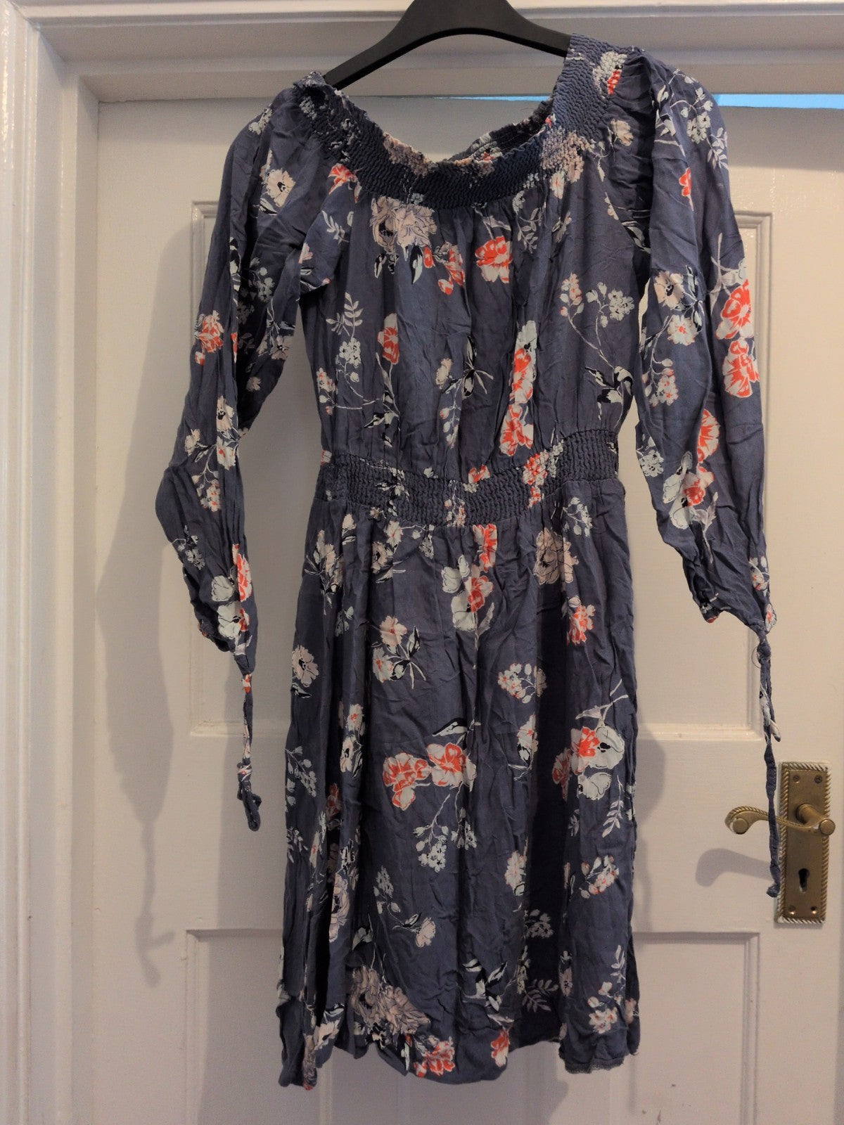 New Look 6 Navy Floral Off The Shoulder Dress Bubblehem