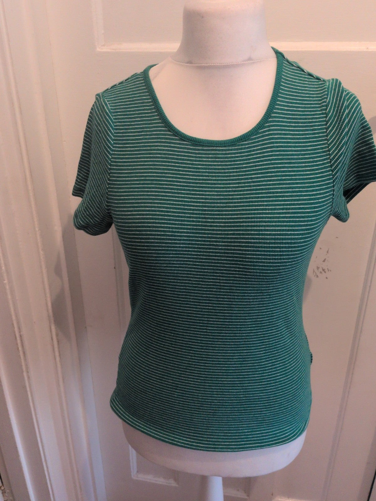 M&S Collection 18 Green And White Stripe Short Sleeve T-shirt