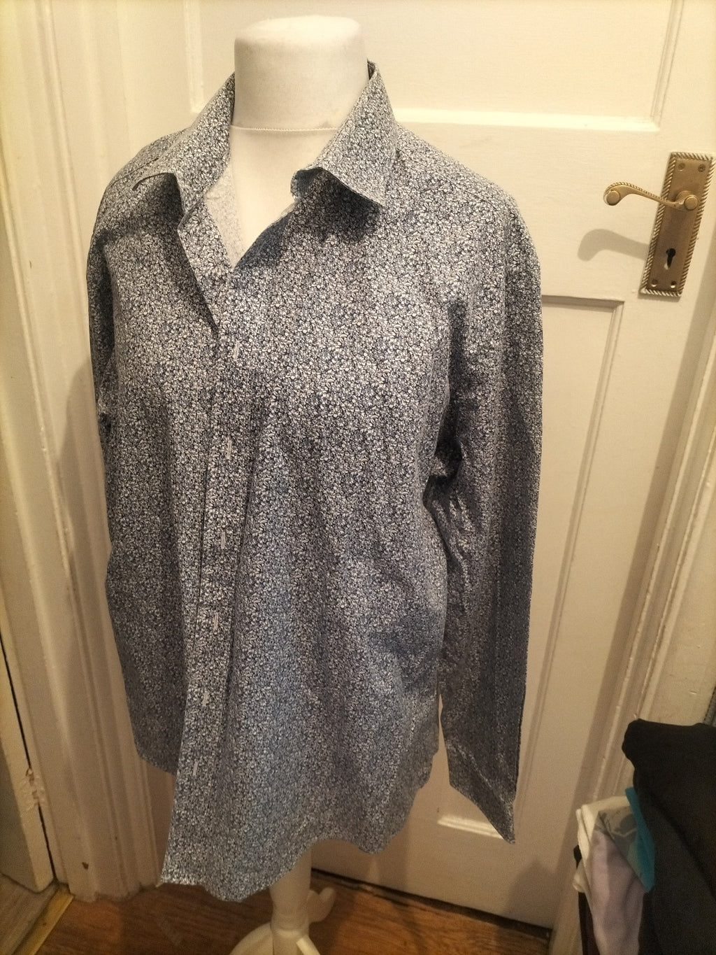Skopes 2XL Slim Fit Navy And White Long Sleeve Shirt