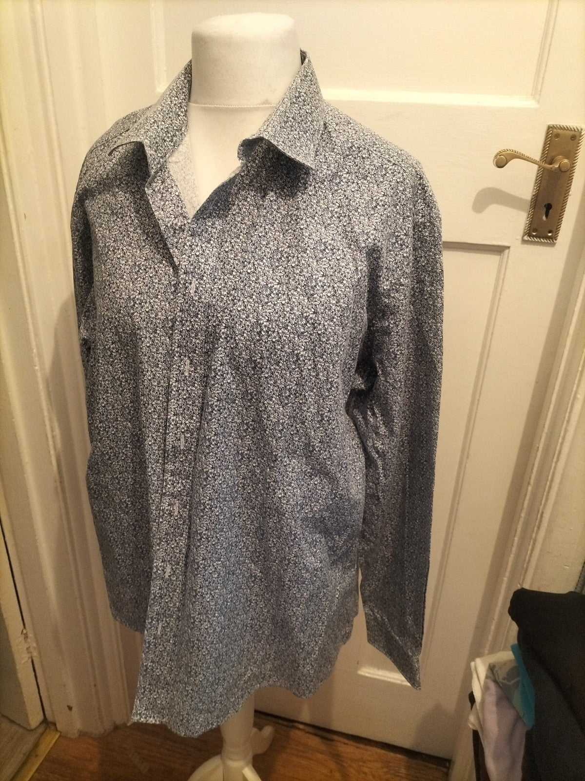 Skopes 2XL Slim Fit Navy And White Long Sleeve Shirt
