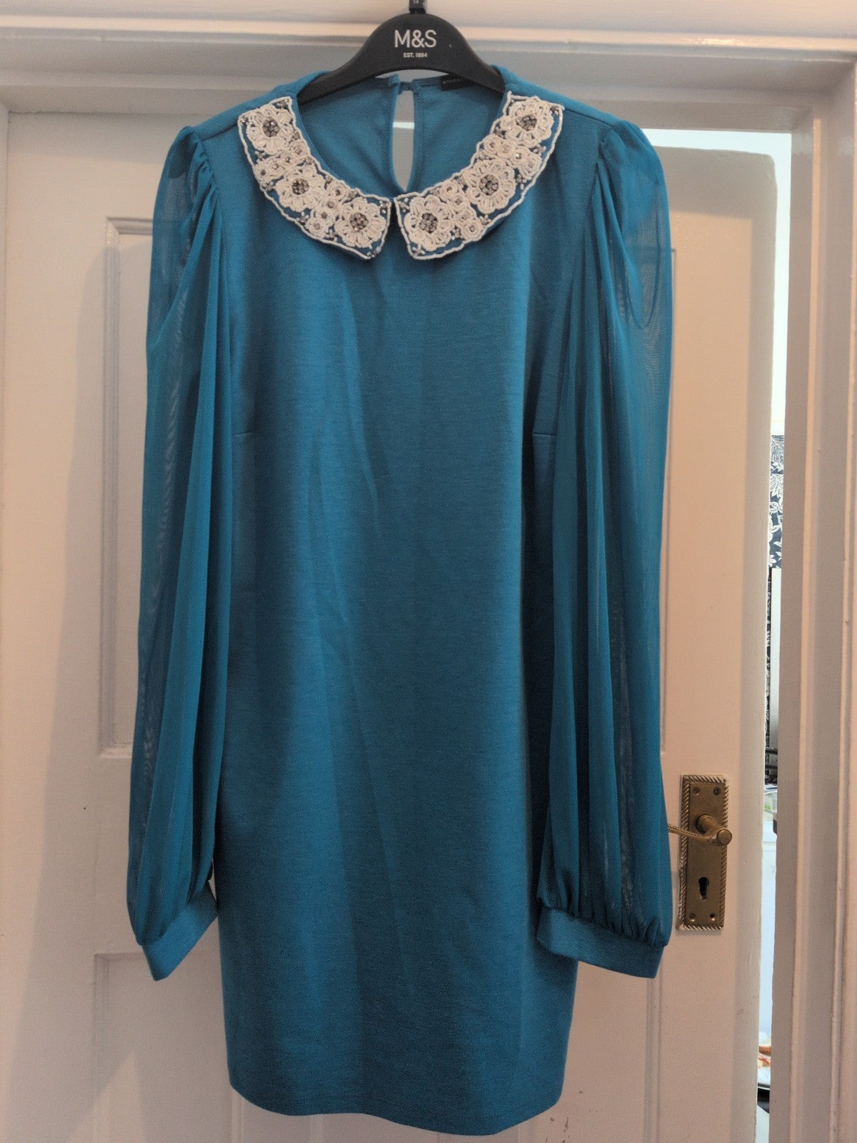 Primark 12 Blue With Jewel Neck Long Sleeved Dress
