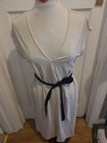Ladies Zara Size Medium Beige With Black Belt Short Sleeved Dress