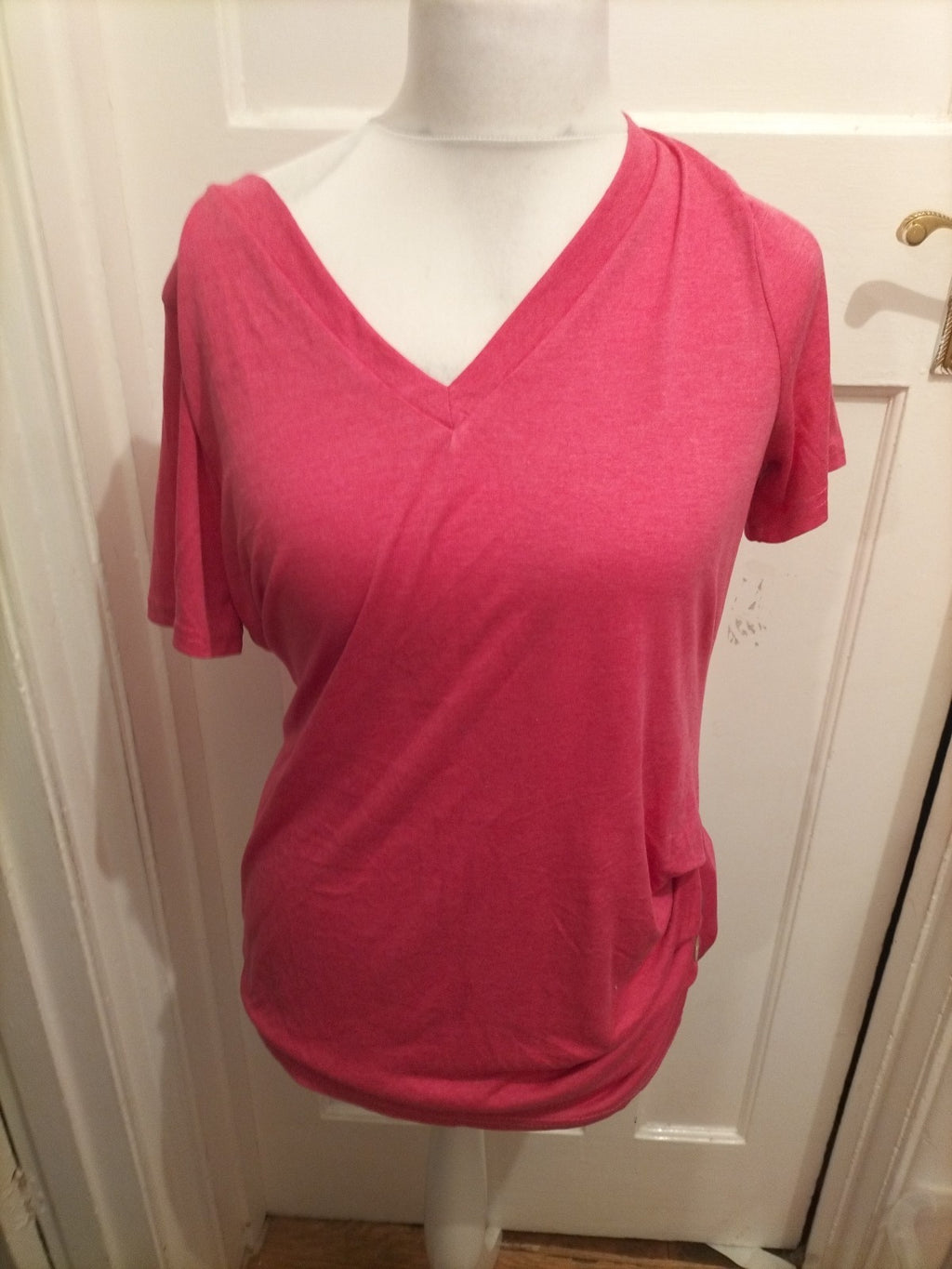 Shein XL Bright Pink Knot Detail Short Sleeve Blouse