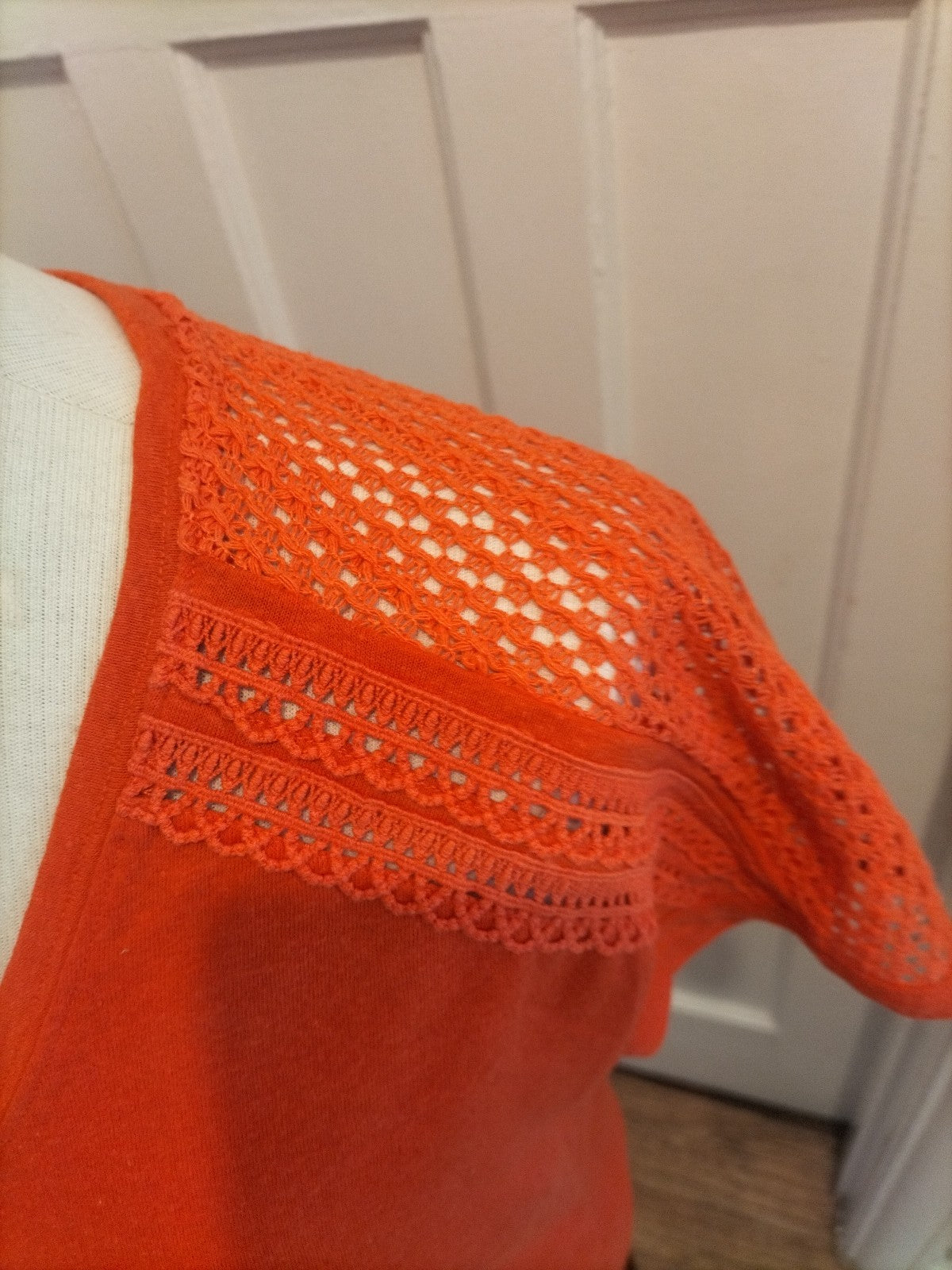 Ladies Marks And Spencer Size 10 Orange Detailed Shoulders Short Sleeved Tshirt