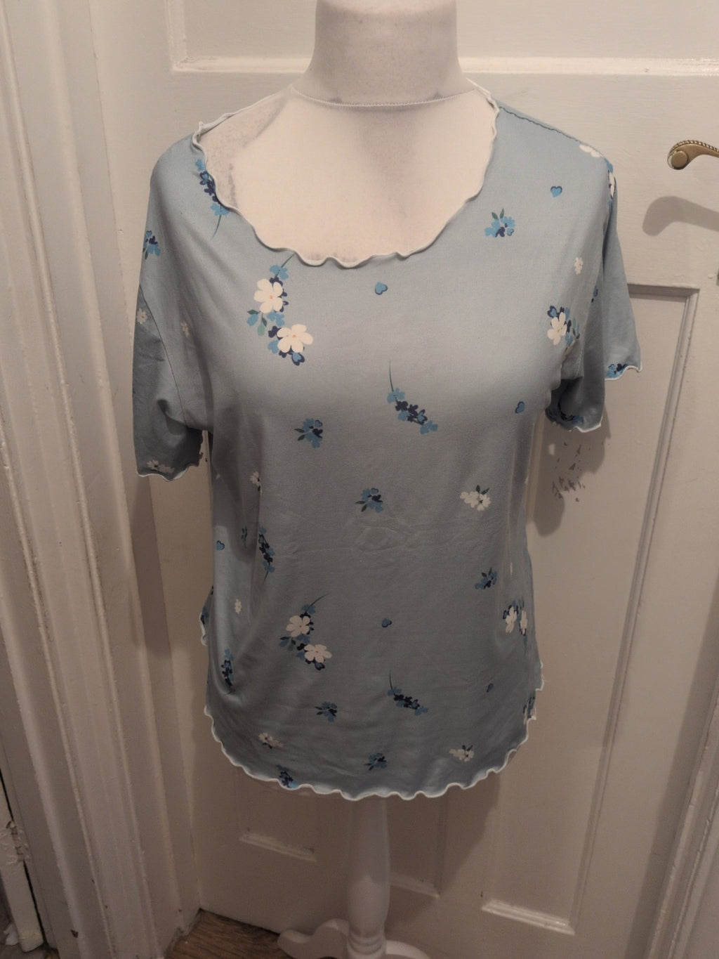 Medium Pale Blue Floral Short Sleeve Blouse