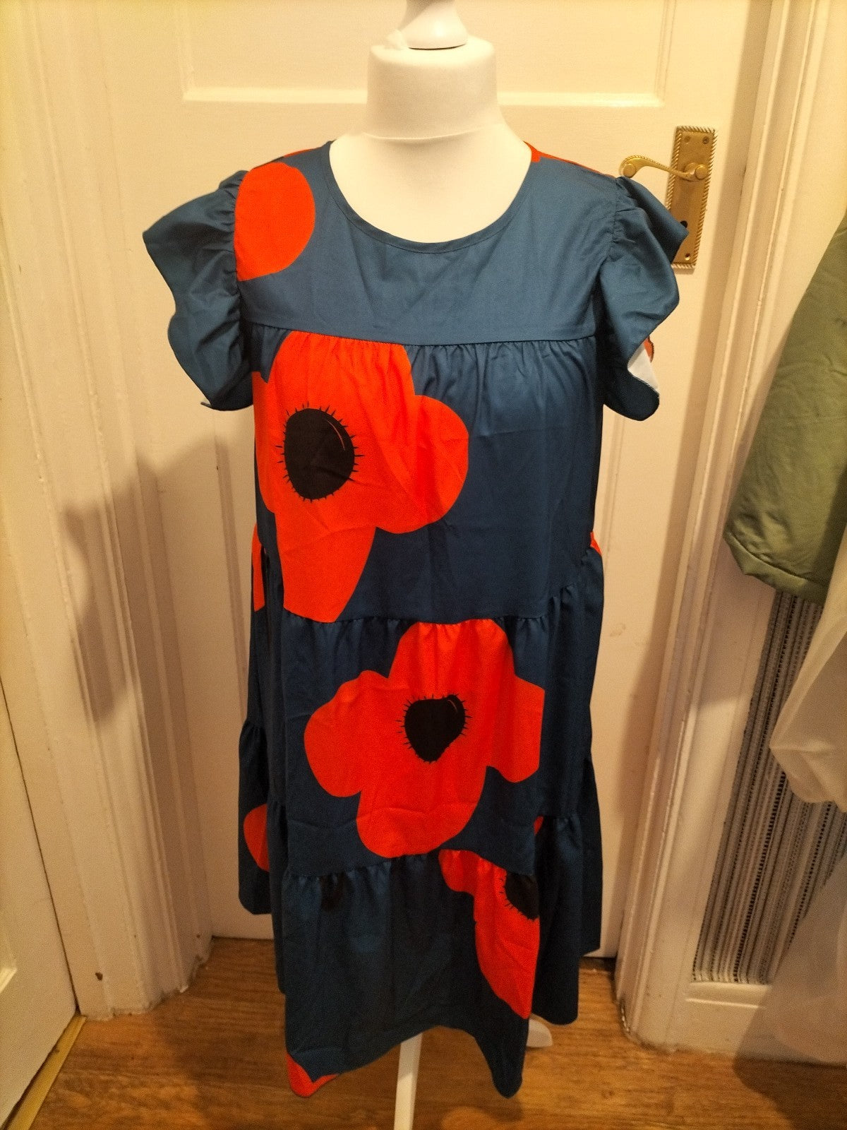 Ladies Shein Size XL Dark Teal And Orange Short Sleeved Dress