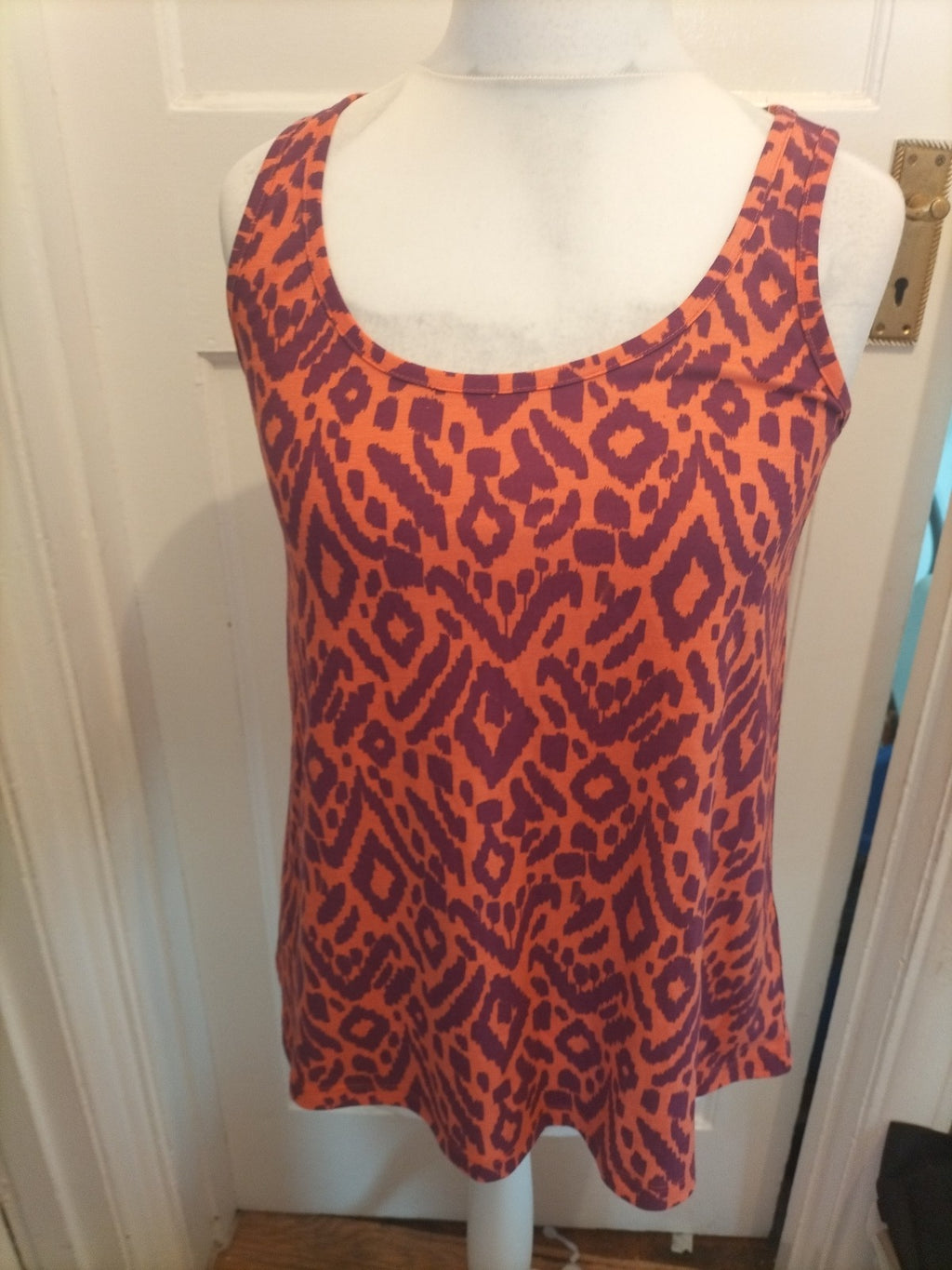 Ladies JD Williams Size 12 Orange And Purple Animal Print Sleeveless Tshirt