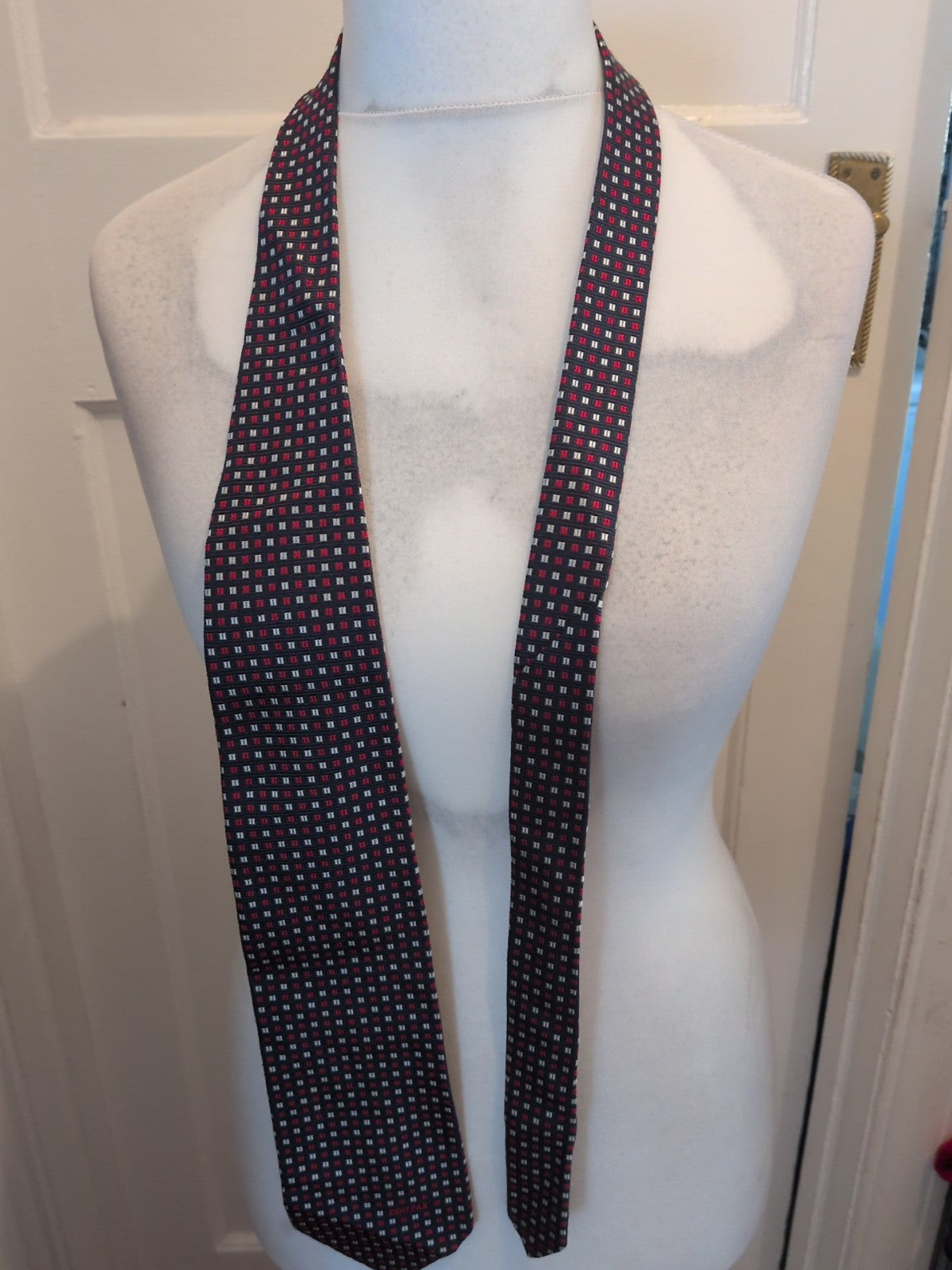 Black With Red And Gold 100% Silk Patterned Tie