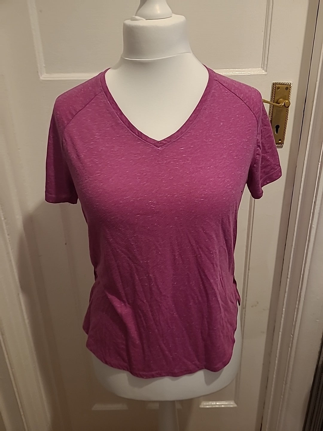Ladies Matalan Size Medium Purple Fleck Short Sleeved V Neck Tshirt