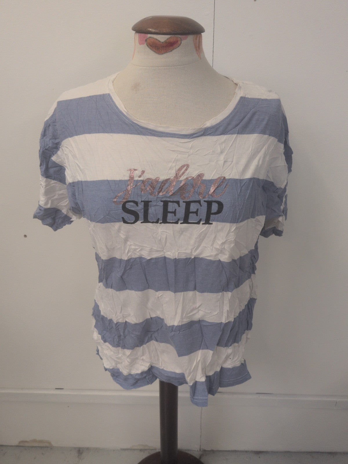 Ladies Peacocks Size 10-12 Blue Striped Short Sleeve Pyjama Top