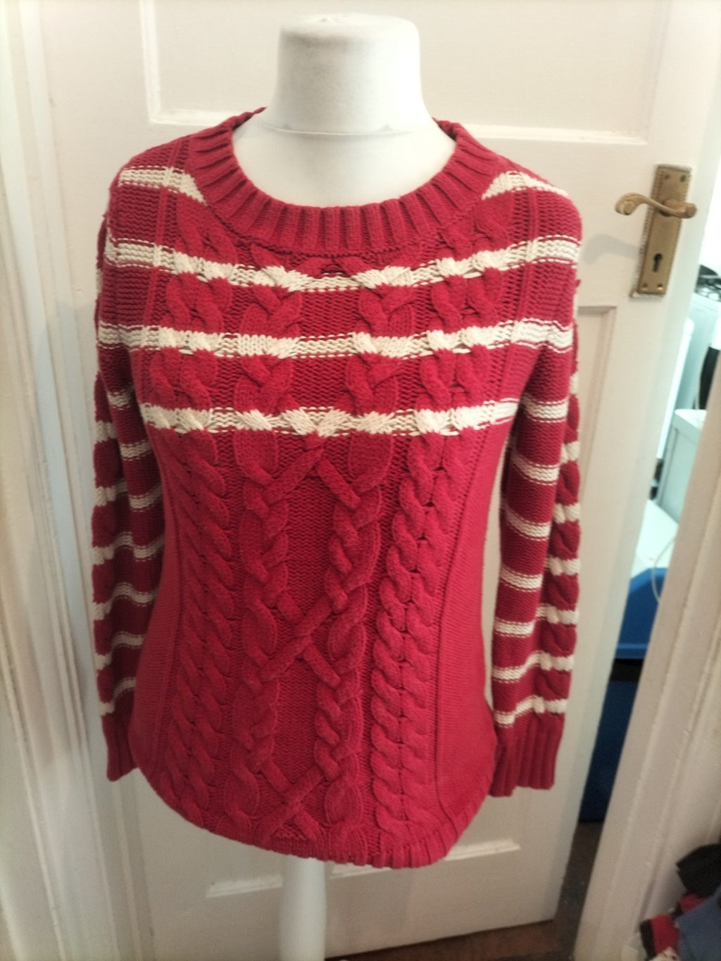 Next 10 Red And White Knit Long Sleeve Jumper