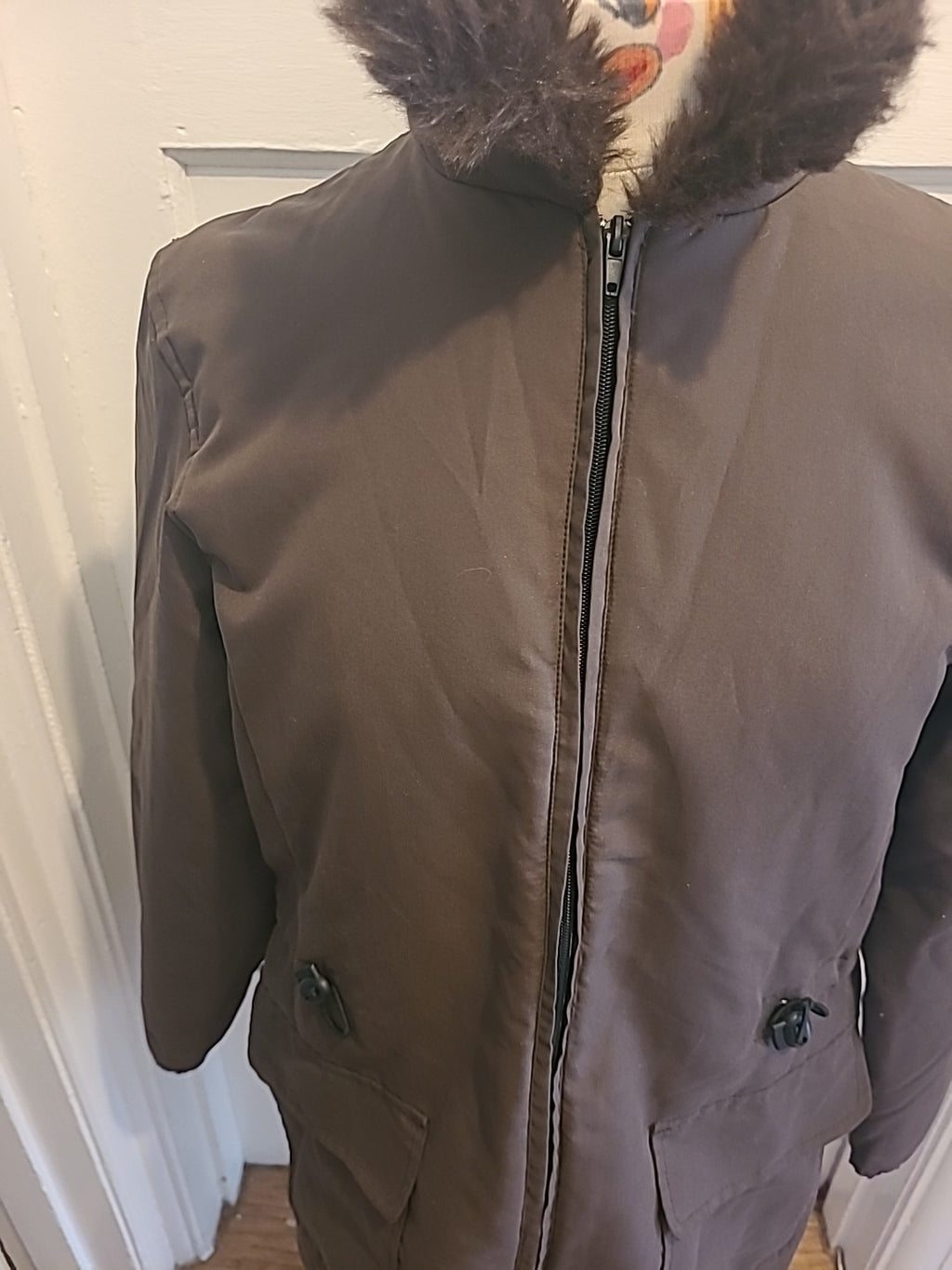 Ladies Casual Comfort Size 14 Brown Faux Fur Collar Coat