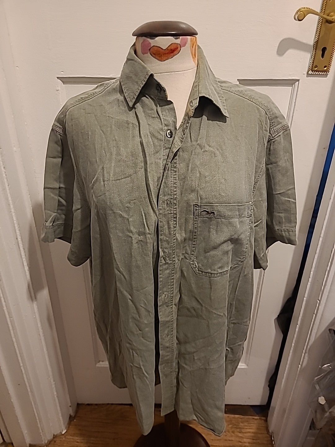 Mens Marks And Spencer Size Large Sage Green Short Sleeved Shirt
